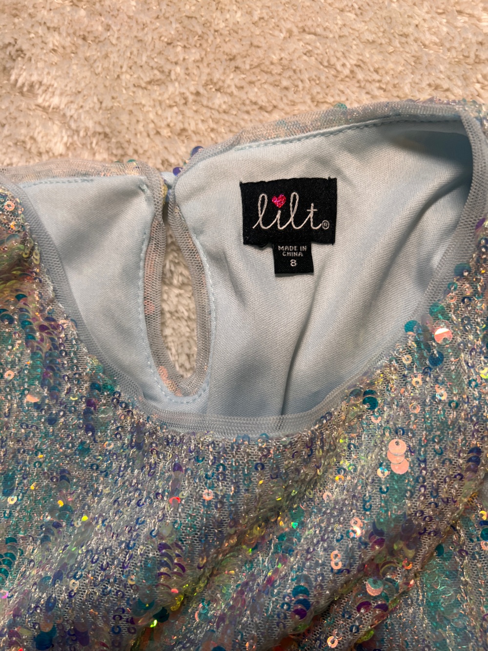 lilt Girls' Iridescent Sequin Shift Dress - Light Blue - Picture 4 of 4